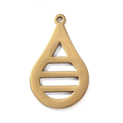Golden 304 Stainless Steel Pendants, Teardrop with Stripe Charms, Hand Polished, Ion Plating(IP), Golden, 25x15x1.4mm, Hole: 1.5mm