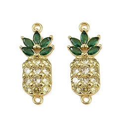 Настоящее золото 18K Звенья в форме ананаса из латуни с прозрачным и зеленым кубическим цирконием, долговечный, без кадмия и без свинца, стойки покрытие, реальный 18 k позолоченный, 23x9.5x3 мм, отверстие : 1.4 мм