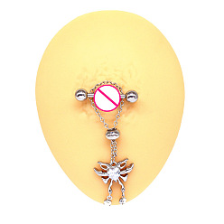 Бабочка 316l хирургические штанги для сосков из нержавеющей стали с кристаллами и стразами, с цепями, цвет нержавеющей стали, бабочка, 14 мм, штифты : 1.6 мм