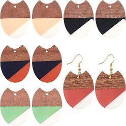 Mixed Color DIY Dangle Earring Making Kits, Including Resin & Wood Pendants, Brass Earring Hooks & Jump Rings, Gap Flat Round, Mixed Color, Pendants: 33~34x37x3~4mm, Hole: 1.8~2mm, 5 colors, 2pcs/color, 10pcs/box