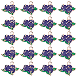 Blueberry 50Pcs Alloy Enamel Pendants, Light Gold, Blueberry, 13.7x17.1x1mm, Hole: 1.8mm