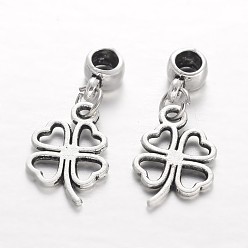 Antique Silver Clover Tibetan Style Alloy European Dangle Charms, Large Hole Pendants, Antique Silver, 27.5mm, Hole: 4mm