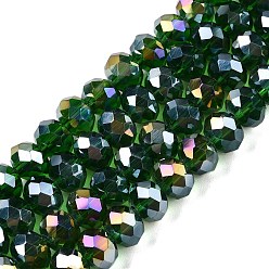 Темно-Зеленый Стеклянные бусины с гальваническим покрытием , с покрытием AB цвета, граненые, рондель, темно-зеленый, 8x6 мм, отверстие : 1 мм, около 60~62 шт / нитка, 39~40 см