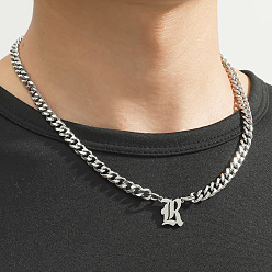 Letter R 304 кубинские звенья цепи с подвеской из нержавеющей стали, цвет нержавеющей стали, не тускнеет, Буква R, 19.69 дюйм (50 см)