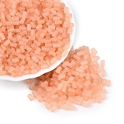 Salmon Foncé Perles de rocaille en verre transparent dépoli fgb, colonne, trou rond, teint et cœur, saumon noir, 5~6.5x3~4mm, Trou: 0.7~0.9mm, environ 4500 pcs / livre