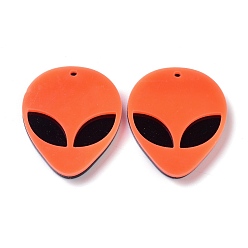Оранжевый Непрозрачные акриловые подвески, инопланетное лицо, оранжевые, 35.5x29.5x4 мм, отверстие : 1.8 мм