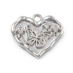 Сердце Латунные микро проложить кубического циркония подвески, без кадмия, без никеля и без свинца, платиновые подвески, сердце, 12.5x14x3.5 мм, отверстие : 1.4 мм