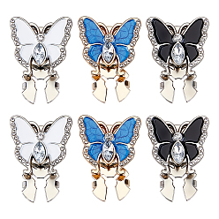 Mixed Color 6Pcs 3 Colors Alloy Rhinestone Cufflinks, Enamel Style, Butterfly, Mixed Color, 22x23x9mm, 2pcs/color