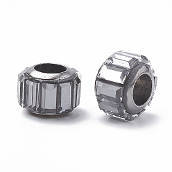 Серый Стеклянные шампала бусины, бусины с большим отверстием, с латунным стержнем, граненые, рондель, металлический черный , серые, 9x7 мм, отверстие : 5 мм