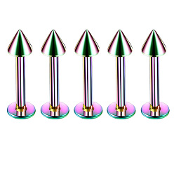 Rainbow Color 304 конусные лабреты из нержавеющей стали с внутренней резьбой для женщин и мужчин, Радуга цветов, штифты : 1.2x10 мм, Руководитель: 3 mm