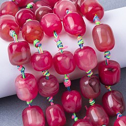 Ярко-Розовый Природный агат бисер нитей, окрашенная и подогревом, баррель, ярко-розовый, 12~17x12~15 мм, отверстие : 2.5 мм, около 18 шт / нитка, 15.75''~16.14'' (40~41 см)