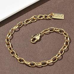 Настоящее золото 18K Латунные кабельные цепи браслеты, долговечный, стойки покрытие, без свинца и без кадмия, реальный 18 k позолоченный, 7.87 дюйм (20 см)