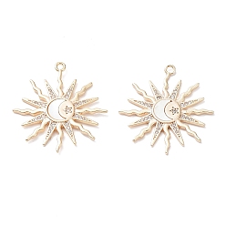 Настоящее золото 18K Стойки покрытие латунь оболочки подвески, без кадмия, без никеля и без свинца, с кубического циркония, долговечный, солнечные чары, реальный 18 k позолоченный, 26x24x1.5 мм, отверстие : 1.4 мм