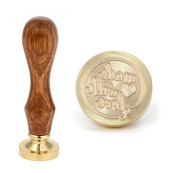 Word Brass Retro Wax Sealing Stamp, with Wooden Handle for Post Decoration DIY Card Making, Made with love, Word, 90x25.5mm
