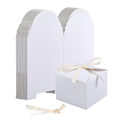 White Square Folding Paper Gift Boxes, for Presents Candies Cookies Wrapping, with Polyester Ribbon, White, 12x12x9cm