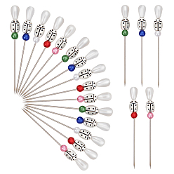 (52) Непрозрачная лаванда 50 шт. 5 цвета булавки с железной головкой, портновская булавка для швейных поделок своими руками, с акриловой имитацией жемчуга и божьей коровкой из сплава в тибетском стиле, разноцветные, 55 мм, штифты : 0.6 мм, 10 шт / цвет