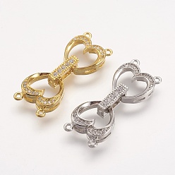 (52) Непрозрачная лаванда Латунные микро проложить кубического циркония раз за застежками, сердце, разноцветные, 32x12x5 мм, отверстие : 1 мм