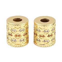 Настоящее золото 18K Латунные микро проложить Цирконий Европейский бисером, колонка, реальный 18 k позолоченный, 10x10.5 мм, отверстие : 4.2 мм