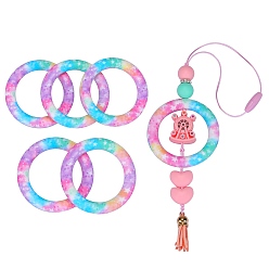 (52) Непрозрачная лаванда 5 шт. кольцо из экологически чистого пищевого силикона фокусные бусины, красочный, 65x9.5 мм, отверстие : 3 мм, внутренний диаметр: 44 мм