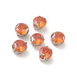 Темно-Оранжевый Круглые зубцы из нержавеющей стали, с огранкой из кубического циркония, темно-оранжевый, 4x3 мм, отверстие : 1 мм, о 300 шт / комплект