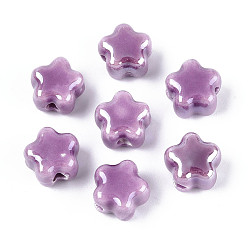 Средний Фиолетовый Фарфоровая бусина ручной работы, цветка сливы, яркие глазированный фарфор, средне фиолетовый, 10.5~11x11~11.5x7.5~8 мм, отверстие : 2~2.5 мм
