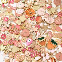 Pink Подвески из эмали и сплава, разнообразные, cmешанный цвет металла, розовые, 8~40x4.5~30.5x1~5 мм, отверстие: 0.8~3 мм
