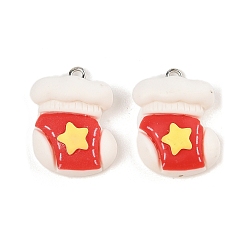 Christmas Socking Подвески из непрозрачной смолы на рождественскую тематику, с железной платиной петлей, рождественские носки, 25x20x9.5 мм, отверстие : 2 мм