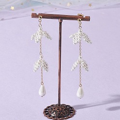 Золотой День святого Валентина 304 Серьги-гвоздики из нержавеющей стали с жемчугом, цветок с каплей, золотые, 92x22 мм