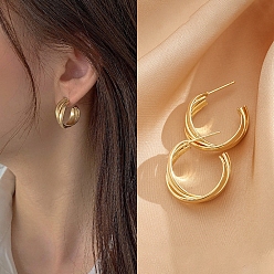 Golden Alloy Earrings for Women, with 925 Sterling Silver Pins, Golden, 18x12mm