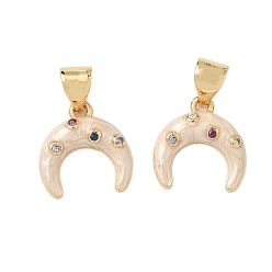 Настоящее золото 18K Латунные микропаве разноцветные кубические циркониевые эмалевые подвески, двойной рог, без кадмия и без свинца, долговечный, стойки покрытие, реальный 18 k позолоченный, 12.5x10x3 мм, отверстие : 4x3.5 мм