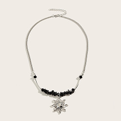 Обсидиан Ожерелья с подвеской Ally Sun в стиле бохо с натуральным обсидианом и бусинами, платина, 17.72 дюйм (45 см)