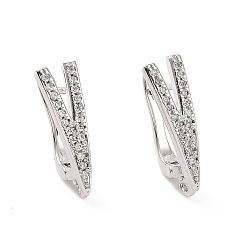 Платина Серьги-кольца из латуни с микропаве из прозрачного кубического циркония с застежкой сзади, с горизонтальной петлей, долговечный, стрелка, платина, 19x6.5x11.5 мм, отверстие : 1.5 мм, штифты : 1 мм