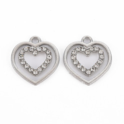 Platinum Alloy Pendants, with Crystal Rhinestone, Heart, Platinum, 19x18x2mm, Hole: 2mm