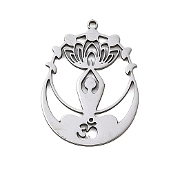 Thailand Sterling Silver Plated 201 подвески из нержавеющей стали, йога и очарование лотоса, лазерная резка, анти-тускнение, Таиланд, стерлинговое серебро, покрытие, 24x18x1 мм, отверстие : 1.2 мм
