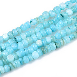 Темно-бирюзовый Натуральные пресноводные окрашенные бусы из ракушек, рондель, темные бирюзовый, 2~3.5x1~3 мм, отверстие : 0.8 мм, около 162~169 шт / нитка, 14.96~15.35'' (38~39 см)