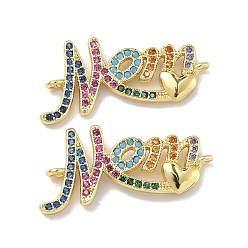 Разноцветный Подвески-коннекторы из латуни с микропаве и кубическим цирконием в виде надписи «Мама» ко Дню матери., стойки покрытие, долговечный, без кадмия и без свинца, золотые, красочный, 13x27x3 мм, отверстие : 1 мм