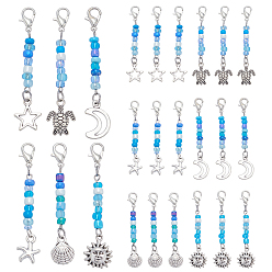 Античный Серебристый & Платиновый 24шт 6 стили подвески из сплава украшения, Стеклянные бусины и подвеска из сплава с застежкой-когтем-лобстером, разнообразные, старинное серебро и платина, 57~60 мм, 4 шт / стиль