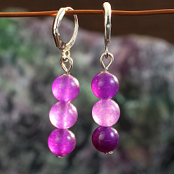 Аметист Богемные круглые серьги с натуральным аметистом и застежкой-крючком, с фурнитурой для сережек из сплава, платина, 45 мм