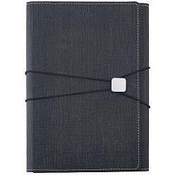 Black Imitation Leather Refillable Notebook Cover with Elastic Strap & Metal Snap, Rectangle, Black, 231x174x27mm