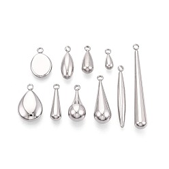 Нержавеющая Сталь Цвет 10 шт. 304 подвески из нержавеющей стали, слезинки, цвет нержавеющей стали, 11.5~41x3.5~11x2.5~8 мм, отверстие : 1.5~1.8 мм