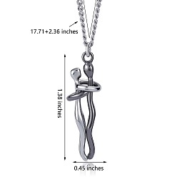 Gunmetal & Platinum Hug Jewelry, Brass Embrace Couple Pendant Necklace with 316 Surgical Stainless Steel Chains for Valentine's Day, Gunmetal & Platinum, 17.72 inch(45cm)