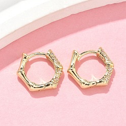 Настоящее золото 18K Серьги-кольца из латуни с микропаве из прозрачного кубического циркония в форме пятиугольника, стойки покрытие, долговечный, без кадмия и без свинца, реальный 18 k позолоченный, 13x15x3.5 мм