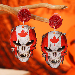 Красный Акриловые серьги-гвоздики с принтом черепа на Хэллоуин, красные, 56x29 мм
