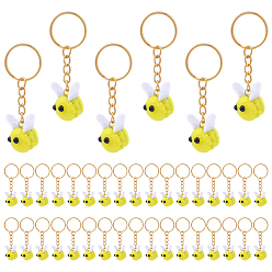 Yellow 40Pcs Cloth Pendant Decorations, with Iron Rings, Bees, Golden, Yellow, 70mm