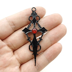 Черный Готические крестики из цинкового сплава на Хэллоуин, с эмалью и стразами, чёрные, чёрные, 70x31 мм