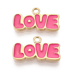 Ярко-Розовый 304 нержавеющей стальной эмали подвески, словесные любовные чары, ионное покрытие (ip), реальный 18 k позолоченный, ярко-розовый, 8x14.5x1 мм, отверстие : 1.2~1.4 мм