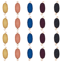 Mixed Color Electroplate Druzy Resin Links Connectors, with Iron Findings, Oval, Light Gold, Mixed Color, 30~31x11.5~12x5mm, Hole: 1mm, 20pcs/box