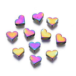 Rainbow Color Placage en rack perles en alliage de couleur arc-en-ciel, sans cadmium et sans nickel et sans plomb, cœur, 5.5x6.5x3mm, Trou: 1.2~1.4mm