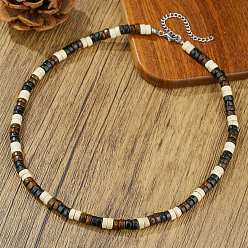 Кокосово-Коричневый Богемные кулоны из кокосовых и деревянных бусин хейши с цепочками из сплава для мужчин., платина, кокосового коричневый, 17.72 дюйм (45 см)