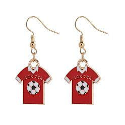 FireBrick Alloy Enamel Football Shirt & Football Dangle Earrings for Women, with Iron Findings, Golden, FireBrick, 45mm